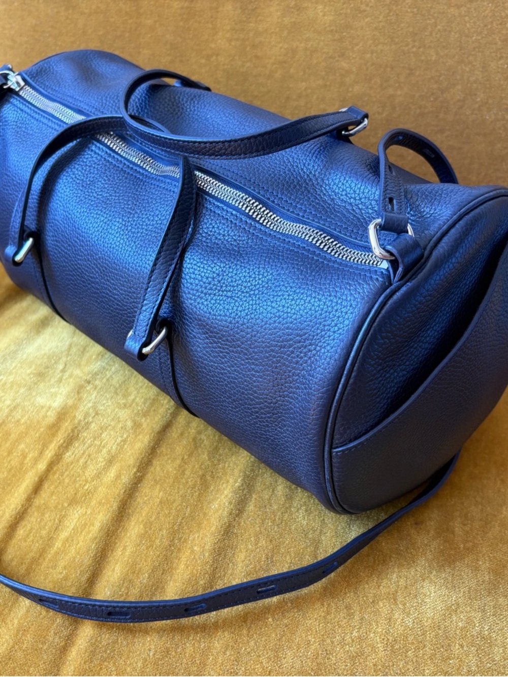 Kara Navy Leather Duffel Bag